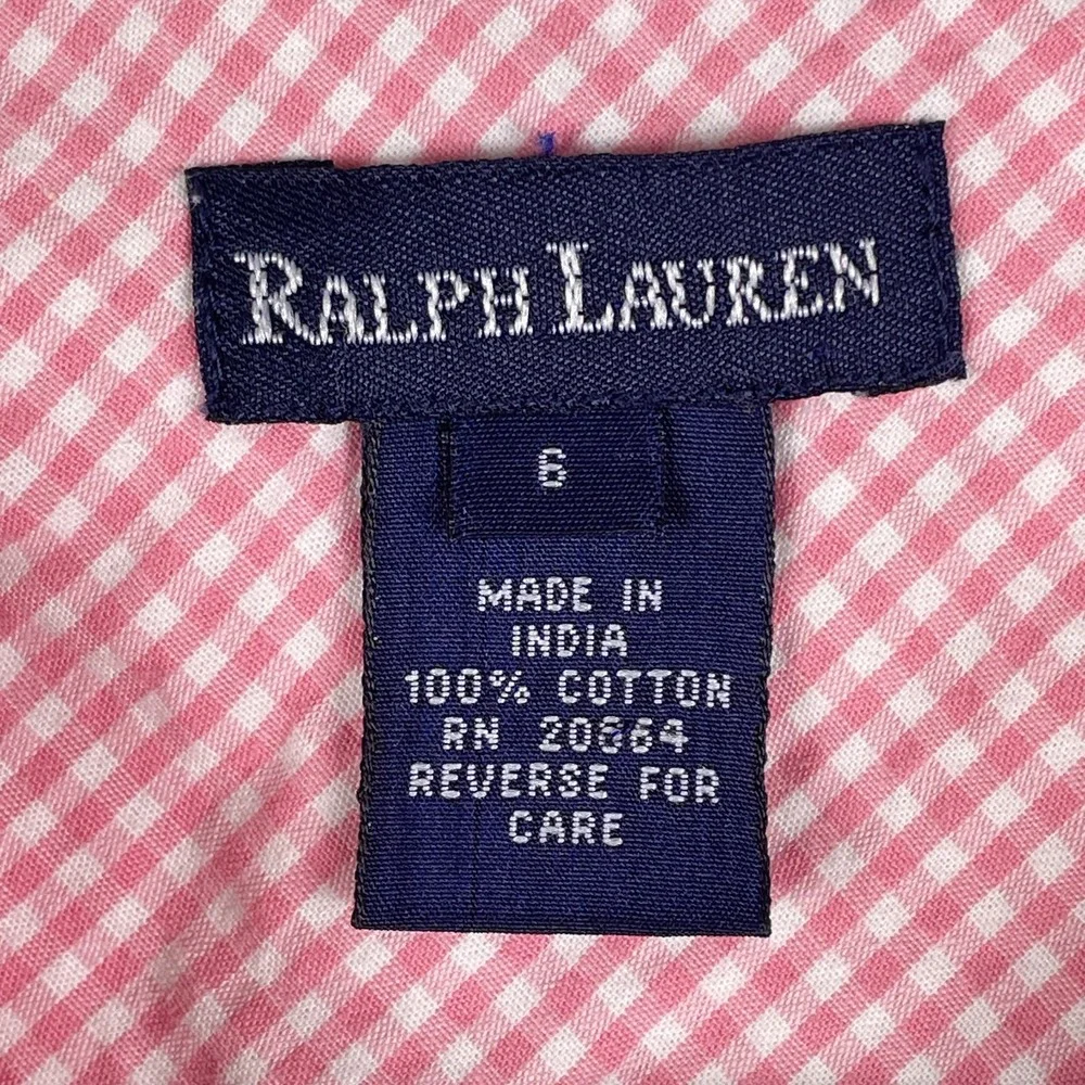 Ralph‎ Lauren Wrap Dress Girls 6X Pink Gingham Plaid Cotton Preppy Spring Summer
